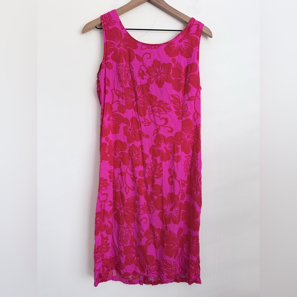 Pikake Plantation 60’s mini dress pink floral vintage Hawaii XL